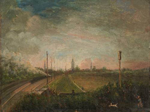Die Hannoversch-braunschweigische Eisenbahn auf der Bult, Öl auf Leinwand, Friedrich August Schmidt, 1848