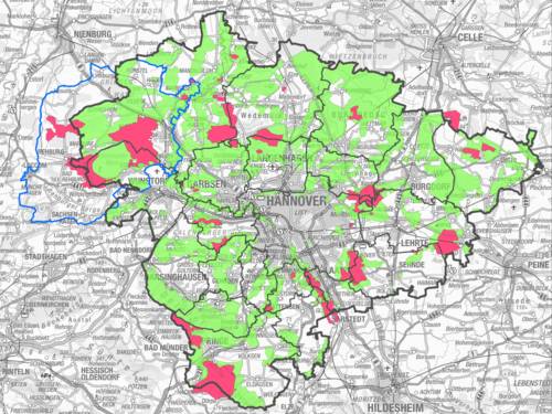 Karte der Region Hannover mit farblich markierten Schutzgebieten