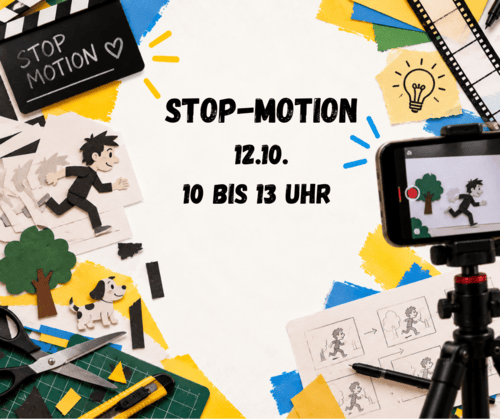 Auf dem Bild ist ein kleiner Junge als Spielfigur abgebildet und ein Smartphone, der ihn filmt.
