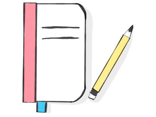 Zeichnung: Notizbuch und Stift