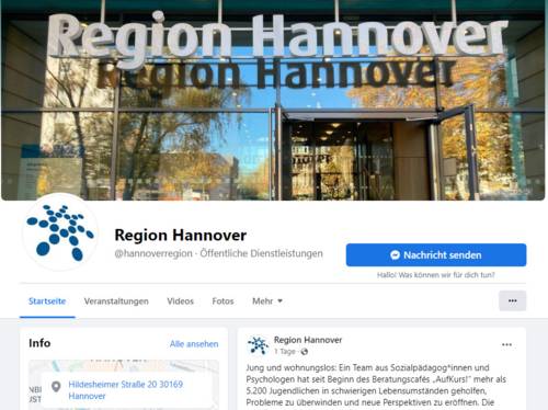 Screenshot der Seite der Region Hannover auf Facebook