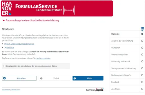 Titel Online-Formular Raumanfragen