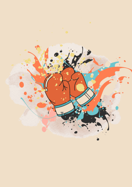 Boxhandschuhe auf einen Hintergrund von Farbklecksen