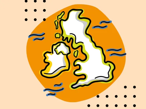 Gezeichnete grobe Umrisskarte von Irland und Gro&szlig;britannien