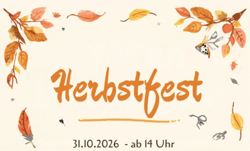 Auf dem Bild sind herbstliche Blätter zu sehen sowie der Titel Herbstfest und das Datum 31.10. ab 14 Uhr.
