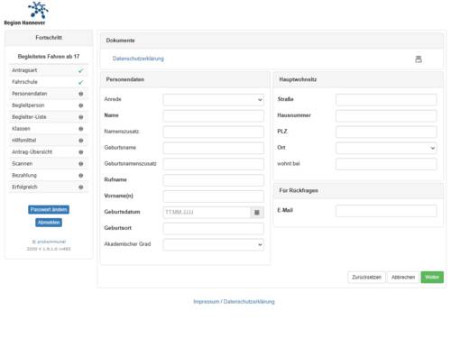 Screenshot der Anwendung "Führerscheinantrag online"