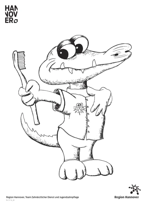 Krokodil im Anzug mit Zahnbürste als Outline