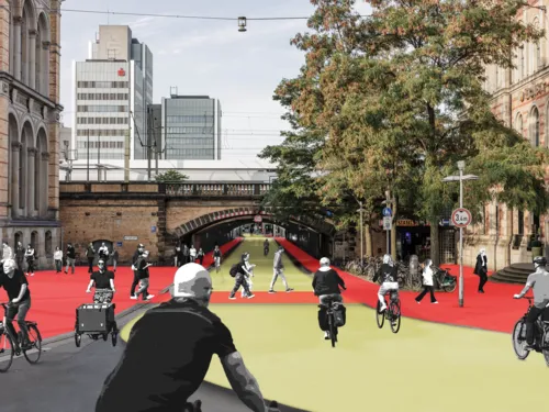 Visualisierung einer Straße in der Innenstadt von Hannover.