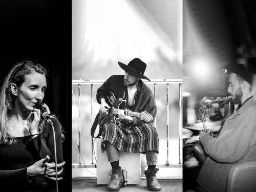 Drei Menschen, die an ihren Instrumenten spielen.