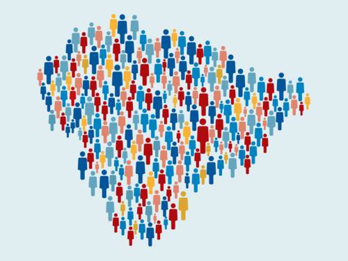 Stilisierte Menschen, angeordnet in der Form der Region Hannover