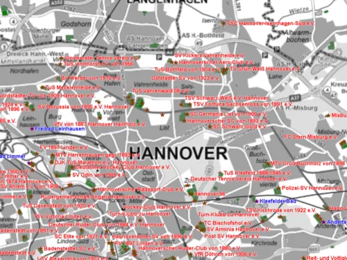 Ein Kartenausschnitt zu Vereinssportst&auml;tten aus dem Hannover-Geoinformationssystem