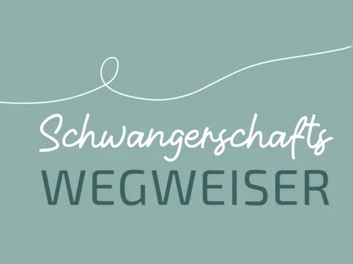 Text Schwangerschaftswegweiser auf grünem Hintergrund
