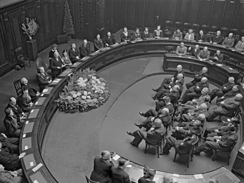 26.03.1950: Der Oberb&uuml;rgermeister von Bristol zu Besuch im Neuen Rathaus Hannover.