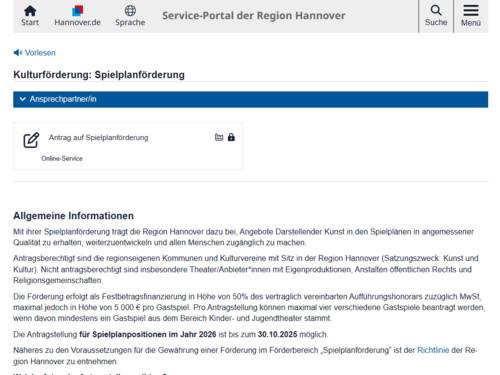 Vorschau auf den Online-Antrag zur Kulturförderung Kulturförderung Region Hannover