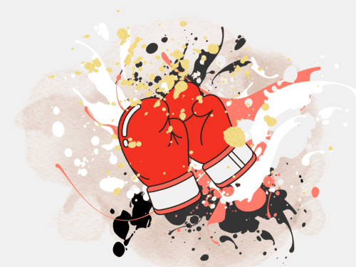 Boxhandschuhe Farbklecksen im Hintergrund