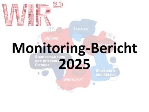Das rote Logo des WIR2.0 mit dem Titel "Monitoring-Bericht 2025"