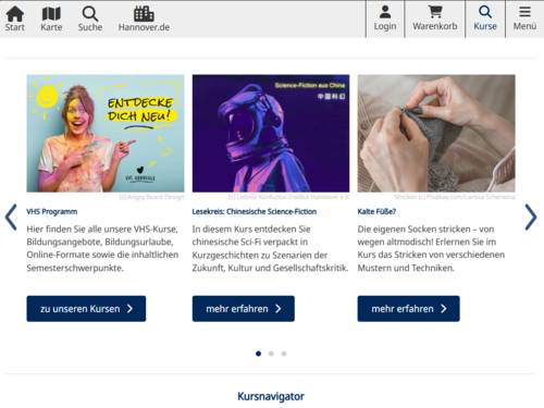 Vorschau auf die Internetseite der VHS Landeshauptstadt Hannover