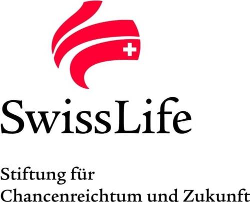 Logo mit drei roten Streifen und weißem Kreuz und der Schrift Swiss Life Stiftung für Chancenreichtum und Zukunft
