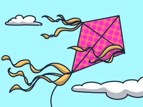 Grafik: Ein Drachen fliegt an einer Schnur durch die Luft.
