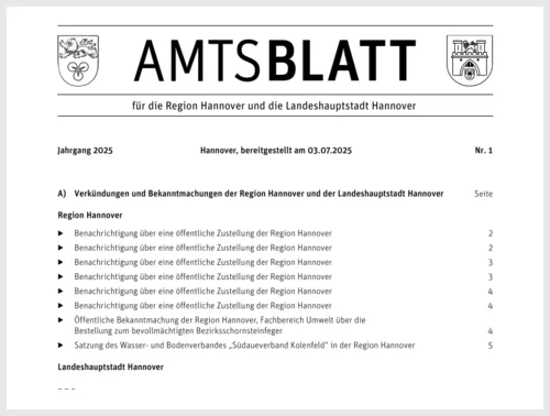 Titelzeile Elektronisches Amtsblatt der Region Hannover ab Mai 2023