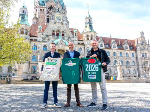 v.l.n.r.: TSV-Geschäftsführer Eike Korsen, Belit Onay, Oberbürgermeister der Landeshauptstadt Hannover, Finals-Geschäftsführer Hagen Boßdorf
