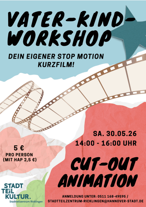 Ein Filmstreifen geht von der linken Seite des Bildes zur rechten Seite. Drum Herum sind Informationen zu dem Workshop.