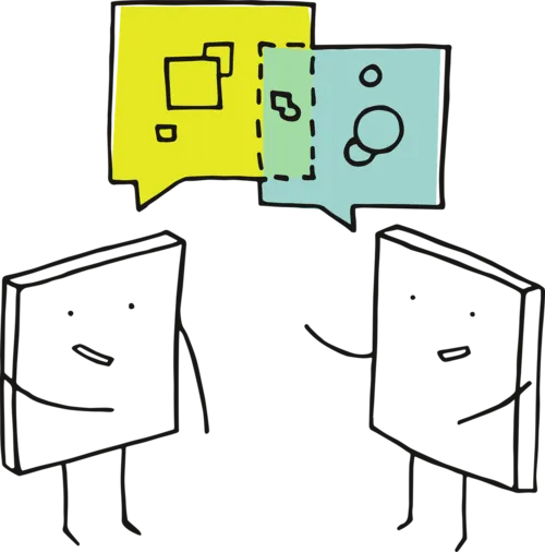 Illustration: zwei Strichm&auml;nnchen finden im Dialog eine gemeinsame Schnittmenge