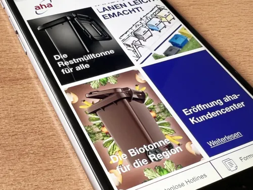 Die Startseite von aha auf einem Smartphone