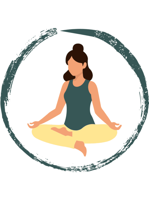 Illustrierte Frau sitzt im Schneidersitz vor einem weißen Hintergrund. Um ihr ist ein Kreis gezogen.