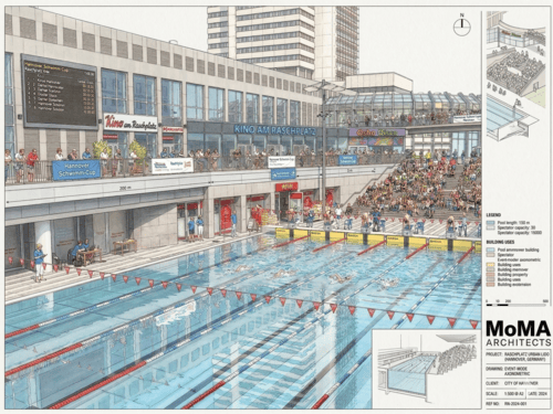 Visualisierung eines umgestalteten Platzes.