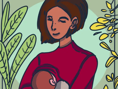 Grafik: Ein Baby wird gestillt.