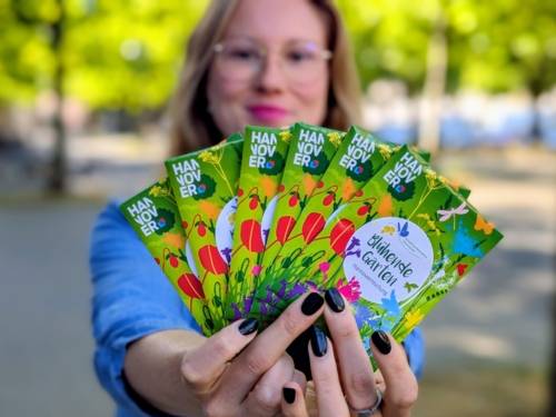 Eine Hand voller Saatguttütchen.