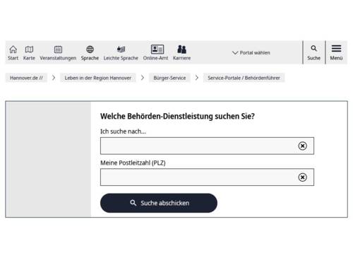 Ein Screenshot der Startseite des Behördenführers