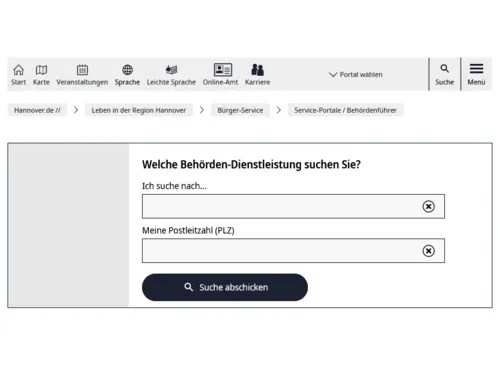 Ein Screenshot der Startseite des Behördenführers
