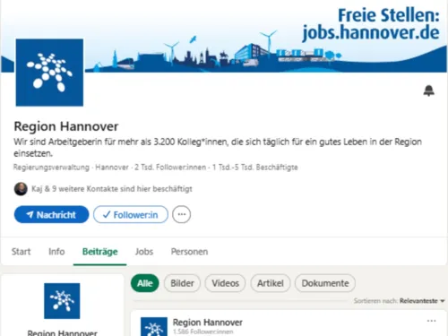 Bildschirmaufnahme des LinkedIn-Profils der Region Hannover.