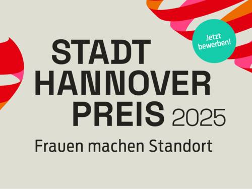 Eine Wort-Bild-Marke. Darauf steht "Stadt Hannover Preis 2025 Frauen machen Standort".