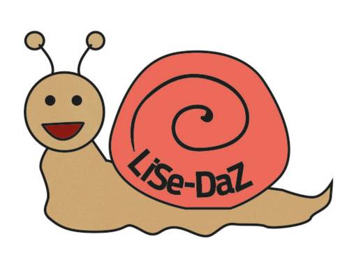 Zeichnung: Eine Schnecke kriecht und schaut zum Betrachter. Auf dem Schneckenhäuschen steht "LiSe-DaZ".