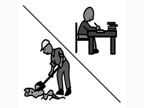 Zeichnung von zwei Arbeitskräfte - ein Bauarbeiter und einer Person an einem Schreibtisch.
