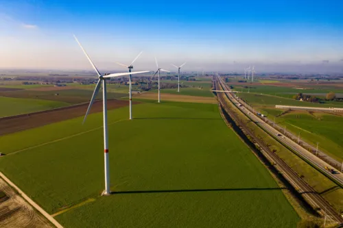 Aerial view of wind turbines near Geer, Belgium