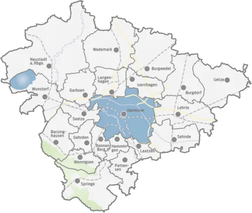 Karte der Kommunen der Region Hannover