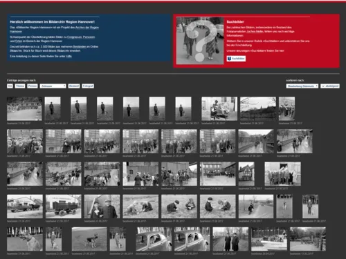 Die Startseite eines Online-Bildportals mit kleinen Vorschaubildern und Suchleiste.