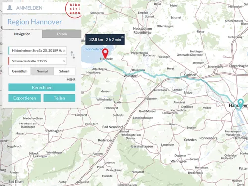 Screenshot einer Fahrradapp