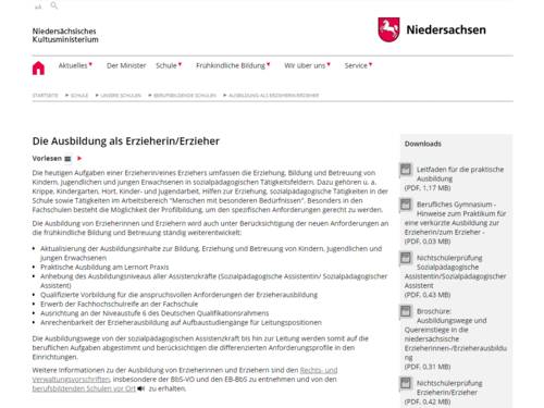 Vorschau auf die Seite Die Ausbildung als Erzieherin/Erzieher auf mk.niedersachsen.de