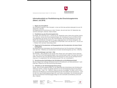 Vorschau auf die Informationen zur Flexibilisierung des Einschulungsstichtages
