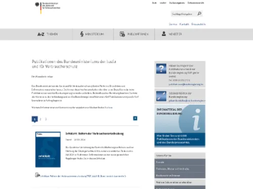 Vorschau auf die Internetseite bmjv.de, Bereich "Publikationen des Bundesministeriums der Justizund f&uuml;r Verbraucherschutz"
