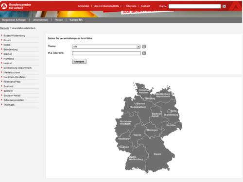 Vorschau auf die Veranstaltungsdatenbank auf arbeitsagentur.de