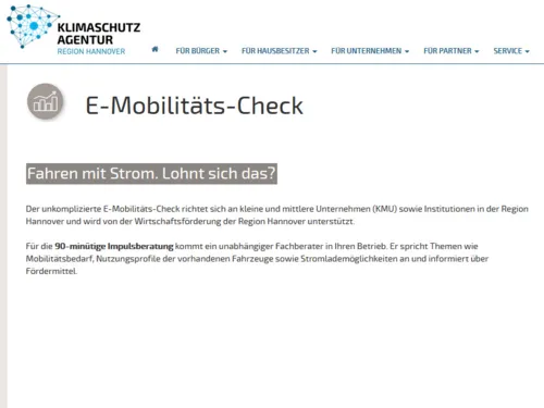 Internetseite der Klimaschutzagentur Region Hannover