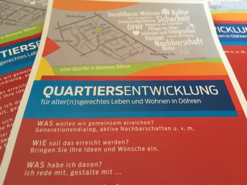 Flyer von der Quartiersentwicklung für alter(n)sgerechtes Leben und Wohnen in Döhren