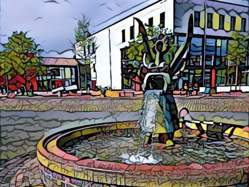 Der Anna-Blume-Brunnen auf dem Mühlenberger Marktplatz