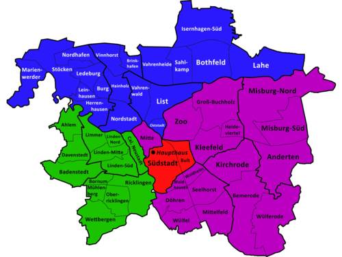 Unterrichtsorte in den einzelnen Stadtbezirken